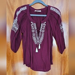 Lovestitch Maroon Top with Ivory Embroidery